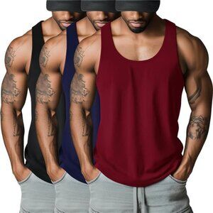 3 Pack Men's Big and Tall U Neck Tank Tops M-5XL Sleeveless